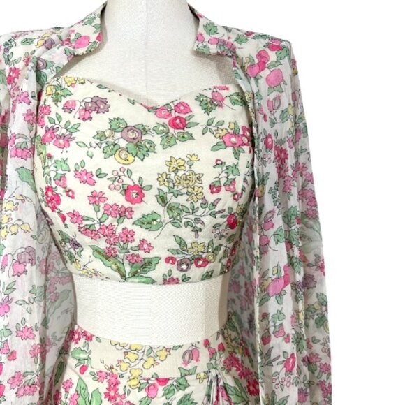 Paulmi & Harsh Draper Skirt Crop Kimono 3 Peice Set Large - Picture 2 of 6